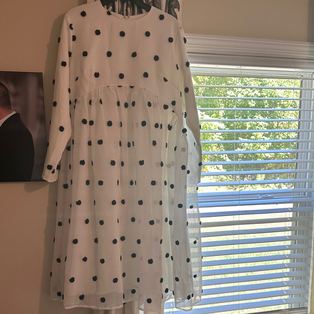 Dainty Jewells White and Black Polka Dot Long Sleeve Dress